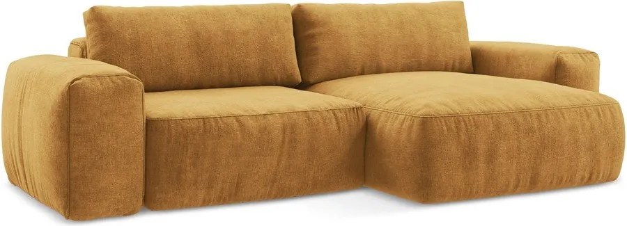 Mustársárga zsenília kinyitható sarokkanapé (jobb oldali-heverő résszel) Kuki – Makamii