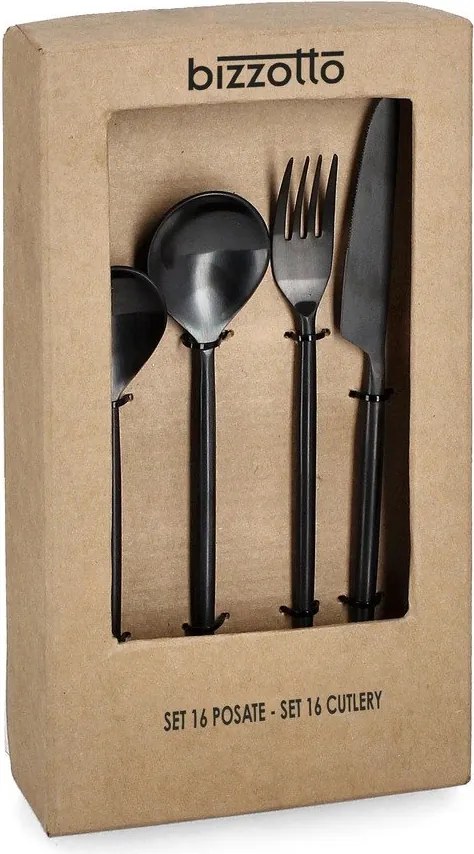 Fekete rozsdamentes acél négyszemélyes evőeszköz készlet 16 db-os Bronte – Bizzotto