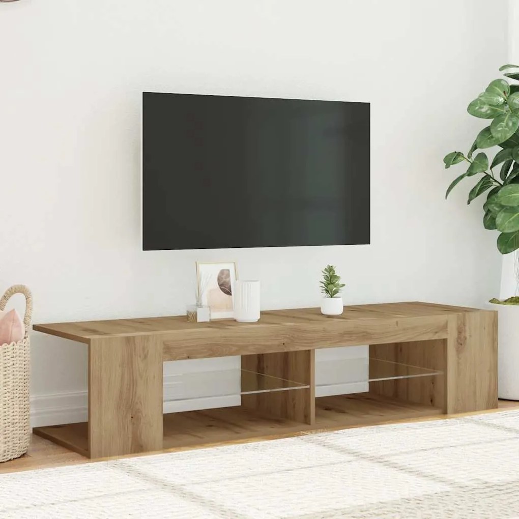 kézműves tölgy szerelt fa TV-szekrény LED-ekkel 135x39x30 cm