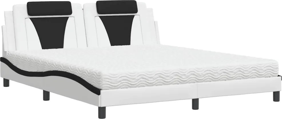 vidaXL fehér és fekete műbőr ágy Viana matraccal 180 x 200 cm