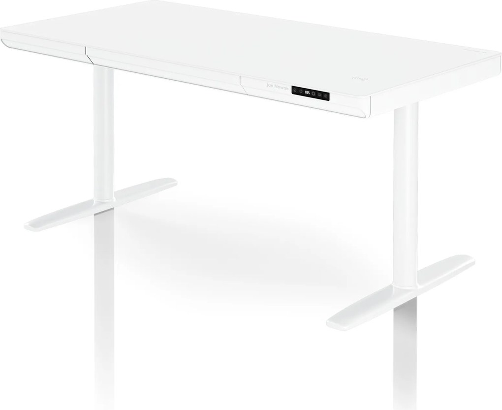 Elektromos ülő-álló íróasztal fiókkal és Qi vezeték nélküli töltővel fehér, 1400 mm: ELLIS