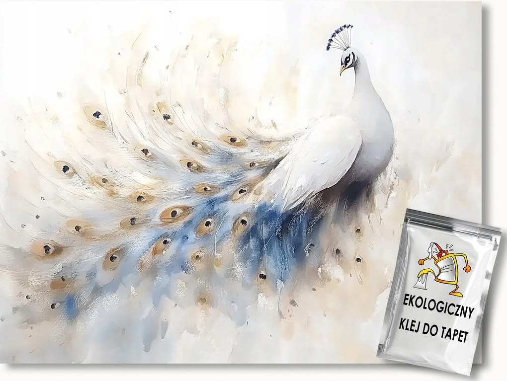 Fotótapéta Flizelina Akvarell Madár Fehér Páva Elegancia Boho 152,5x104 ragasztó