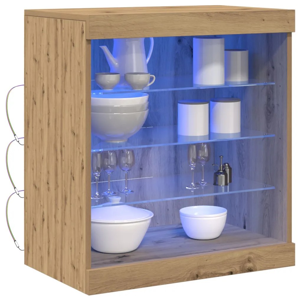 Oldalszekrény LED fényekkel, Kézműves tölgy 60,5x37x67 cm