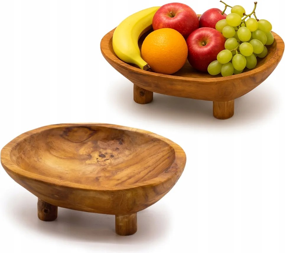 Teakfa Gyümölcs Dekorációs Tál Lábakon Indonézia Ajándék