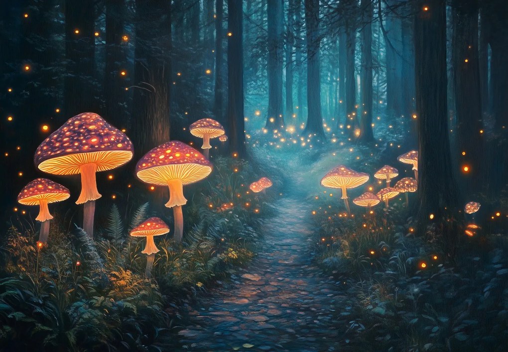 Fotótapéta - Varázslatos erdő gombákkal (147x102 cm)