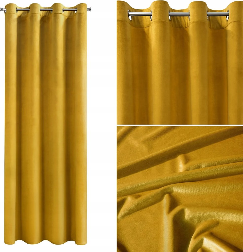 Kész velúr bársony függöny 135x250cm mustársárga áttetsző