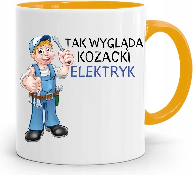 Sárga Bögre Ajándék Villanyszerelőnek Kozák Villanyszerelő Nyomtatott Fotóval