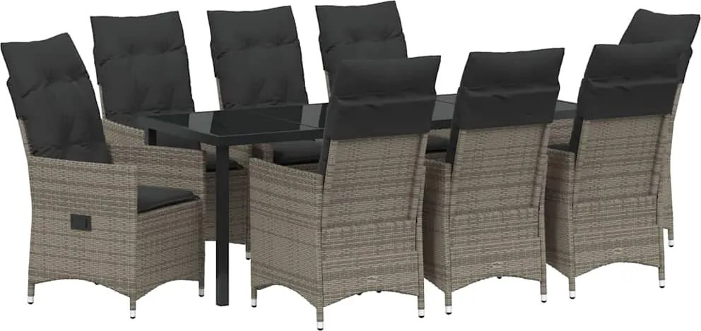 vidaXL Kert étkező szett párnával 9 pcs Szürke polirattan