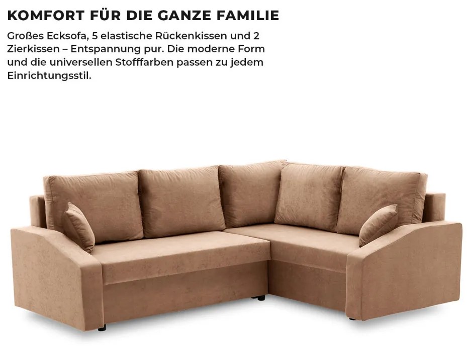 Grande Plus sarokkanapé, jobboldali, szövet anyag, barna