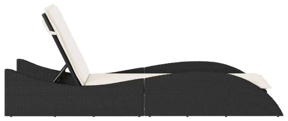 fekete polyrattan napozóágy párnával 60x205x73 cm