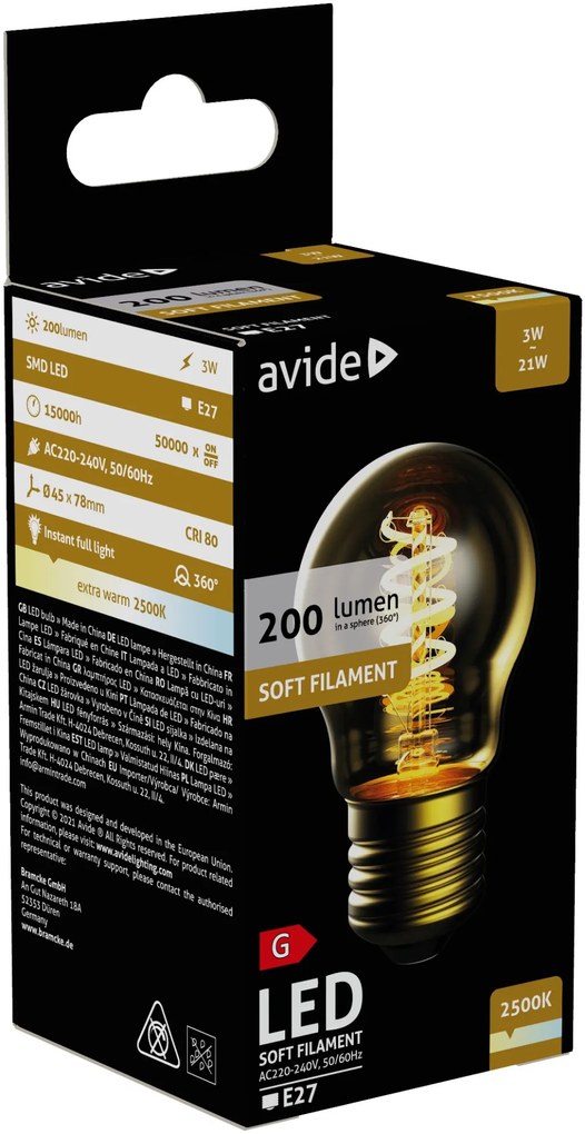 Avide LED Soft Filament Mini Globe 3W E27 EW 2500K