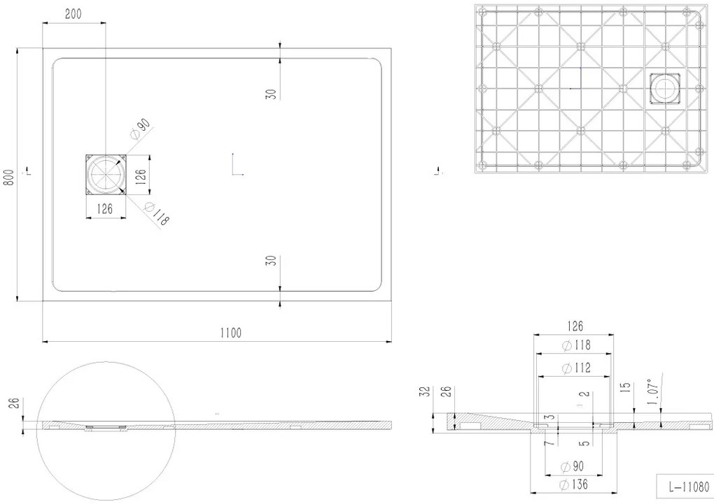 Erga Hyper, SMC zuhanytálca 110x80x2,6 cm + szifon, fehér matt, ERG-V06-SMC-8011S-WH