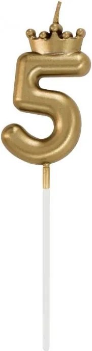 Arany Champagne Crown 5-ös számgyertya, tortagyertya 6 cm