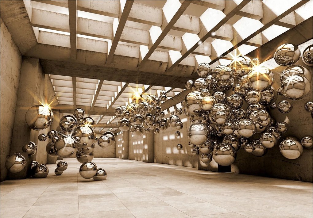 Flizelin fotótapéta Fém gömbök a folyosón perspektíva 350x250 +ragasztó