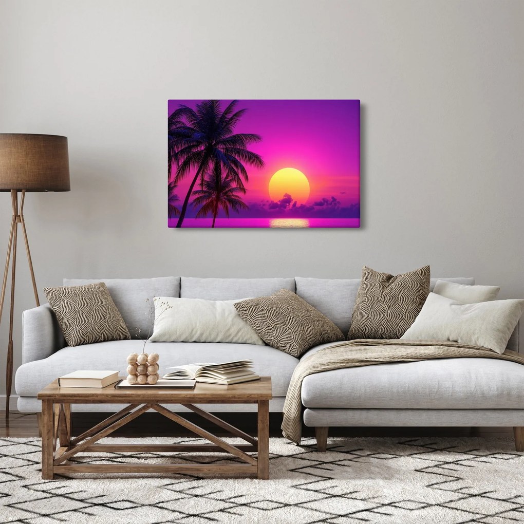 Kép - Lila naplemente pálmafával (90x60 cm)
