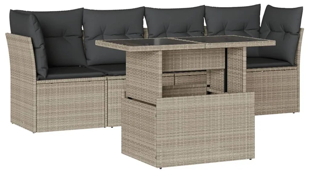 5 részes világosszürke polyrattan kerti ülőgarnitúra párnákkal