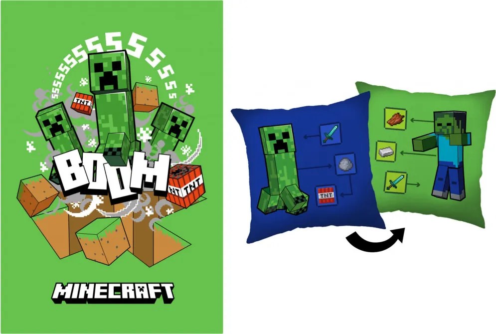 Minecraft How to Creeper polár takaró és párna szett, 2 részes