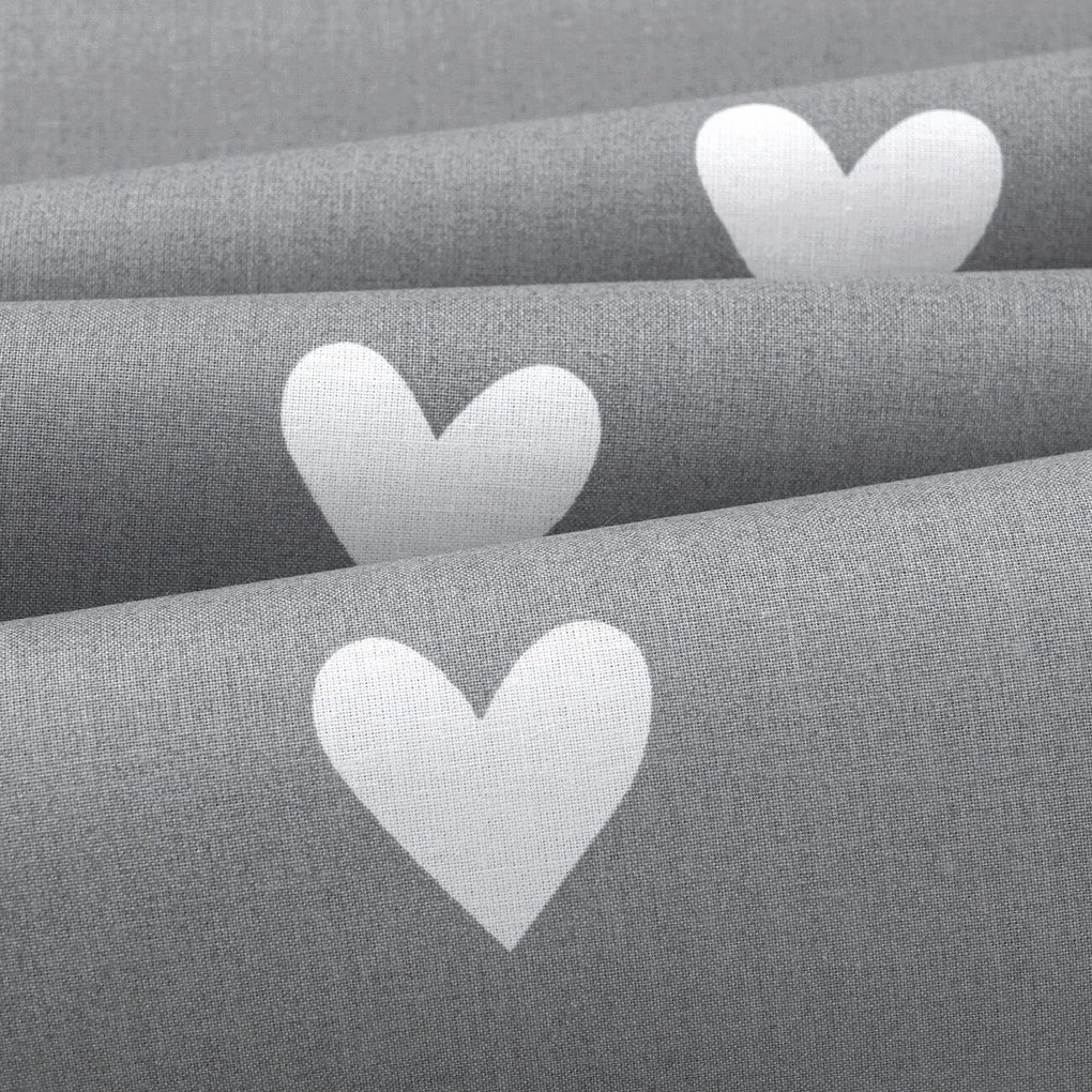 Goldea szögletes terítő 100% pamutvászon - szívecskék, szürke alapon 120 x 160 cm