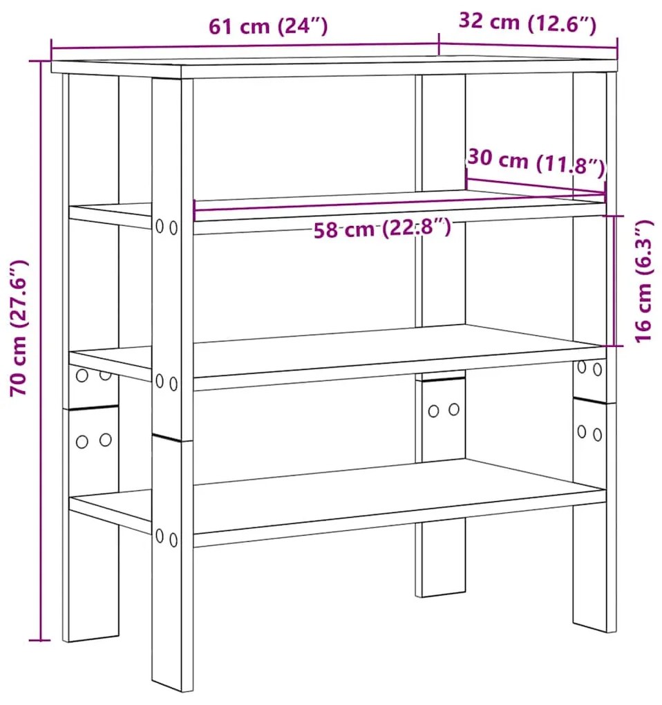 antik fa szerelt fa cipőtartó 61x32x70 cm