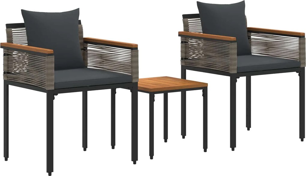 vidaXL Kültéri Bútor Szett 3 pcs Szürke és sötétszürke PE Rattan