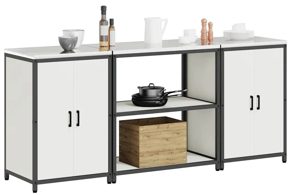 Konyhai Tároló Készlet polcokkal 3 pcs Fehér 210 x 50 x 92 cm