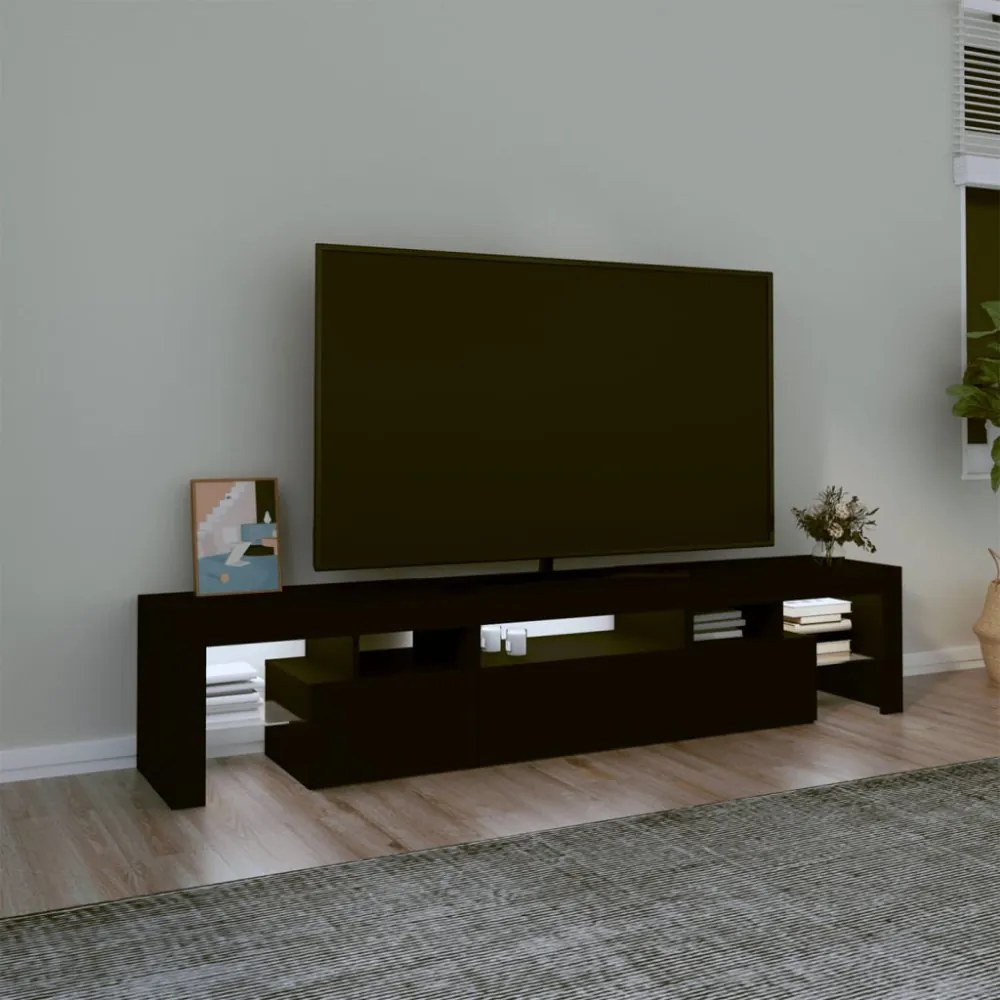 fekete TV-szekrény LED-világítással 200x36,5x40 cm