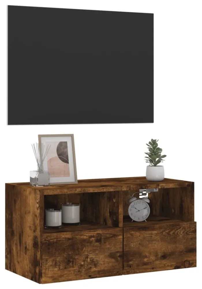füstös tölgy színű szerelt fa fali TV-szekrény 60 x 30 x 30 cm