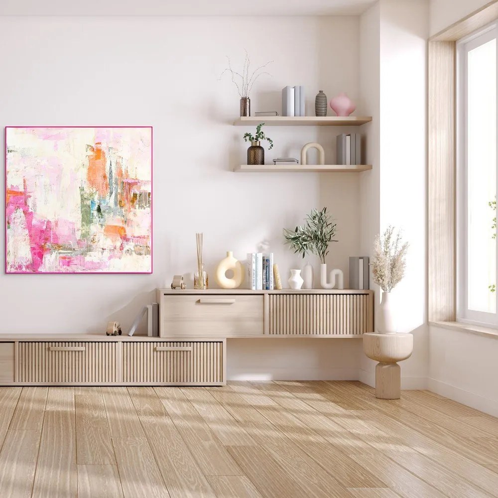 Nyomtatott keretezett vászon kép kézzel festett részletekkel 102x102 cm New Age Pink – Malerifabrikken