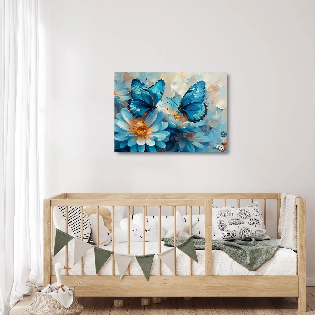 Üveg kép - Kék pillangók (70x50 cm)