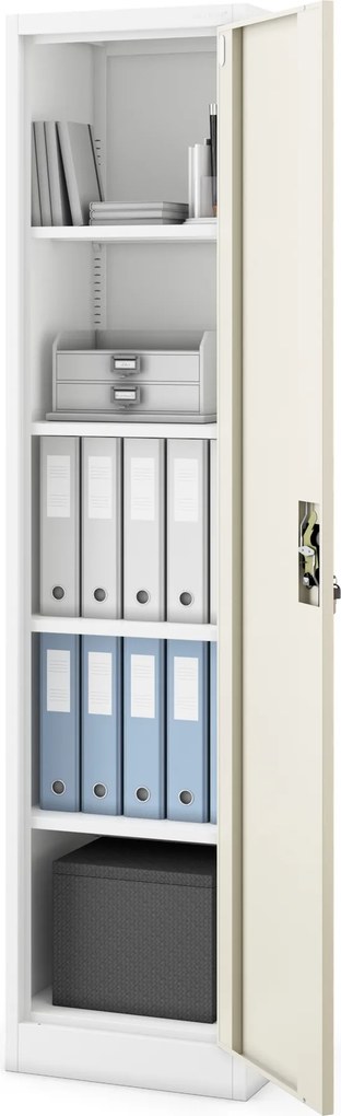 Fém irodai iratszekrény, fehér/sonoma tölgy, 450x1850x400 mm: ALEX Eco Design