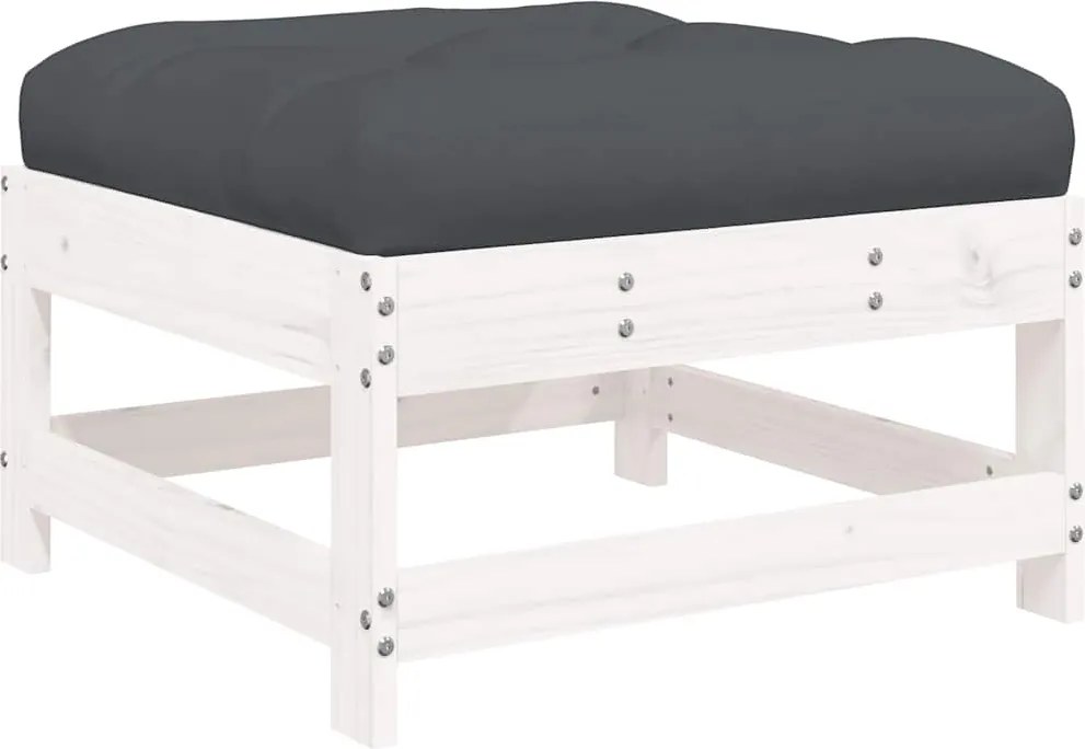 vidaXL fehér tömör fenyőfa kerti lábzsámoly párnával