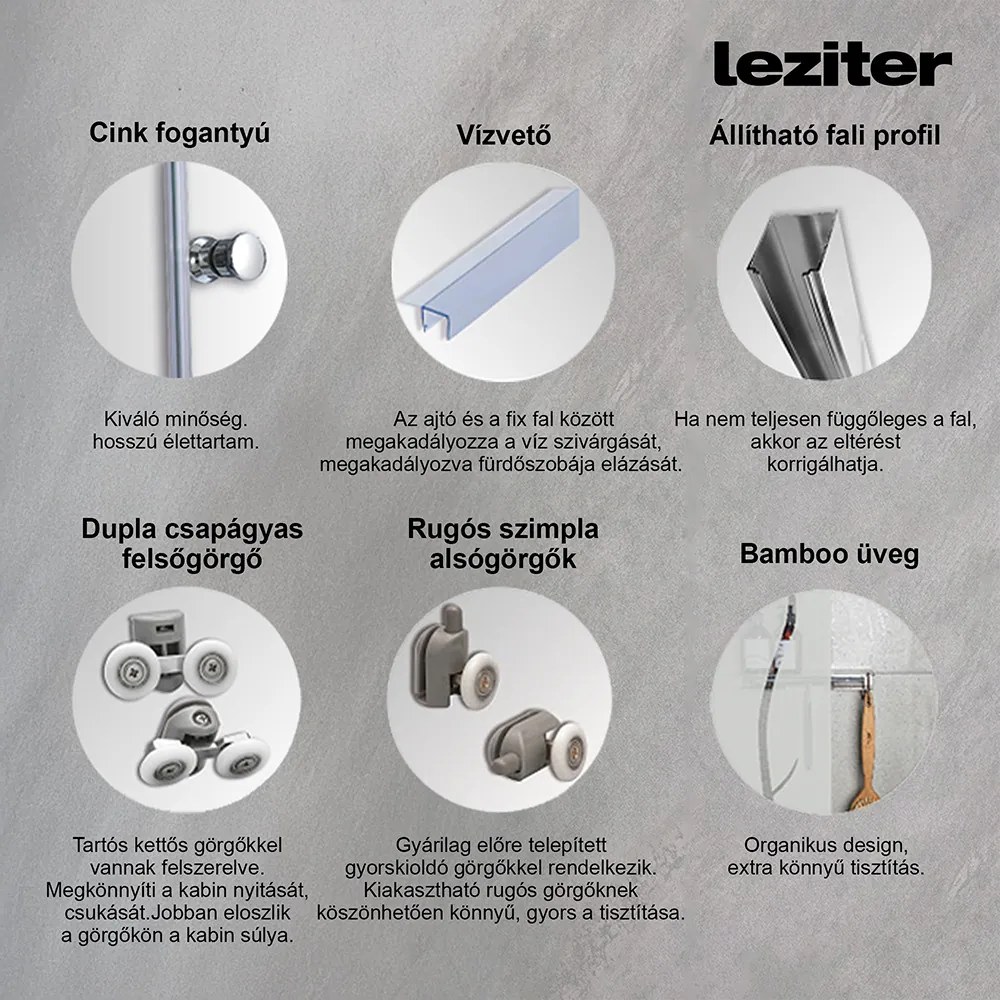 Spirit BAMBOO 80x80x194 cm íves zuhanykabin, erősített akril zuhanytálcával