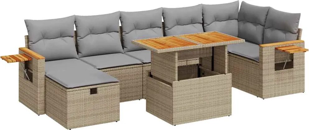 vidaXL 5 részes bézs polyrattan kerti ülőgarnitúra párnákkal