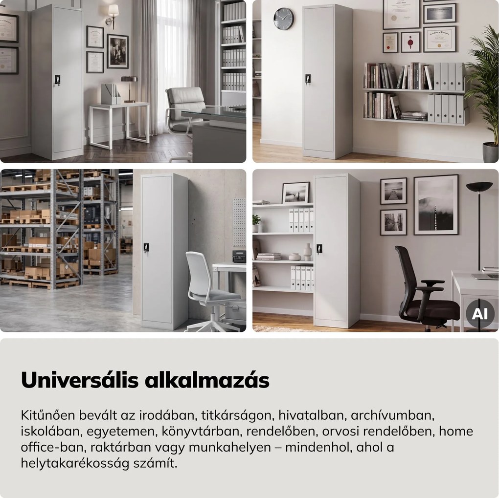 Kartotékos iratszekrény kulcsos szürke, 450x1850x600 mm: ALEX D600