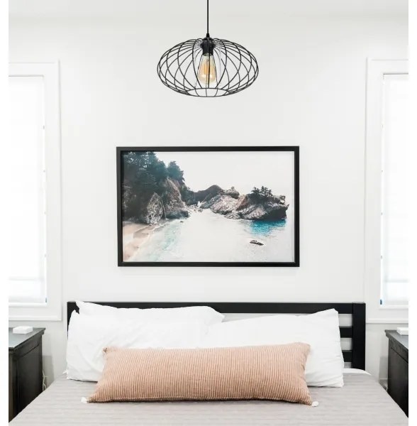 Csillár zsinóron CORRINI 1xE27/60W/230V átm. 34 cm fekete/átlátszó