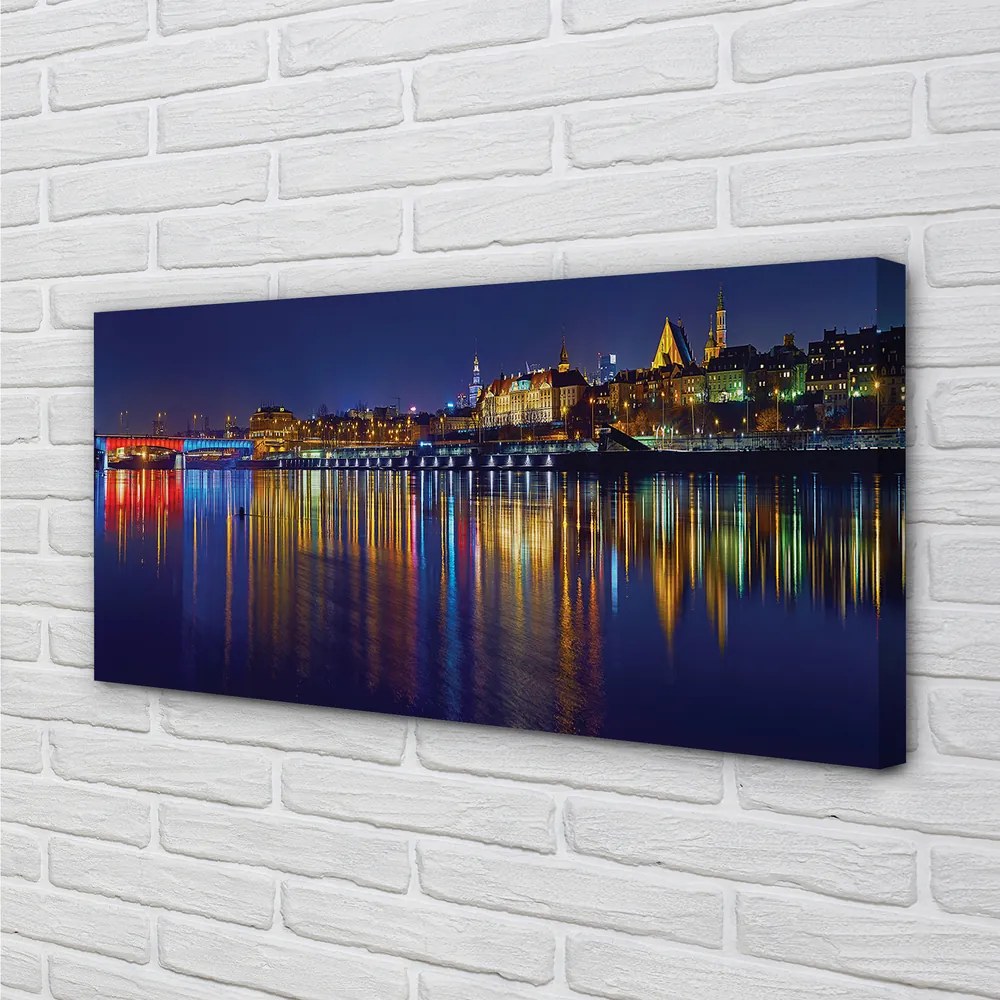 Canvas képek Varsó város éjszaka folyó híd 120x60 cm