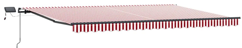 Kézi behúzható napellenző LED világítással, piros-fehér csíkos, 500x350 cm