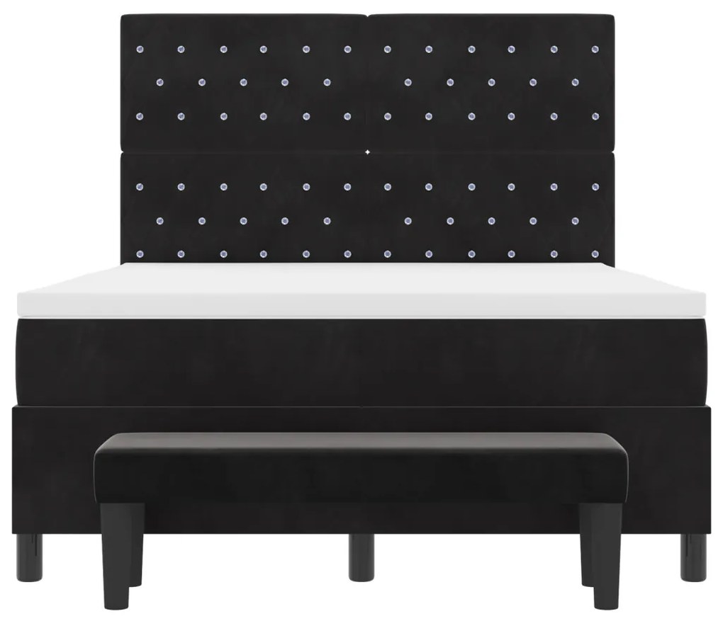 Box Spring Ágy Matraccal és Pad Fekete 140x190 cm Bársonyos