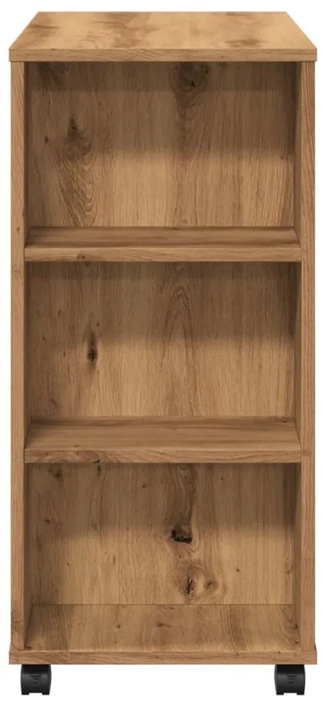 kézműves tölgy színű szerelt fa kerekes szekrény 60 x 35 x 75cm
