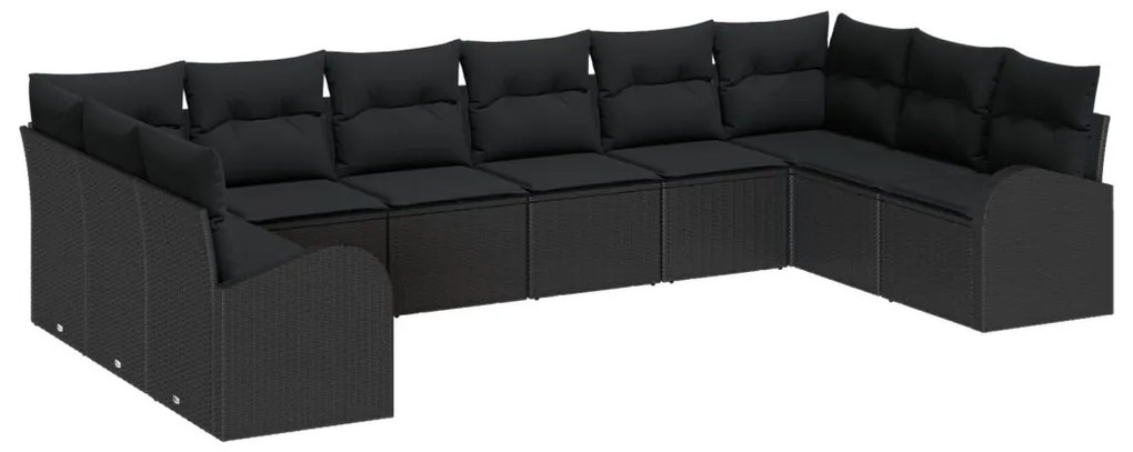 Kerti Kanapé Szett 10 pcs Fekete Poli rattan, porfestett acél