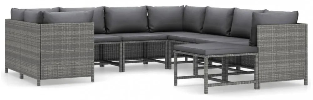 9 részes szürke polyrattan kerti bútorszett párnákkal