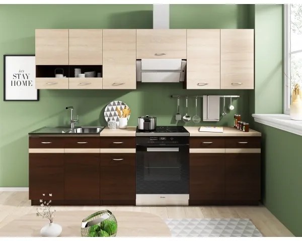 Konyhabútor VALERIA 240 cm, sonoma tölgy/barna