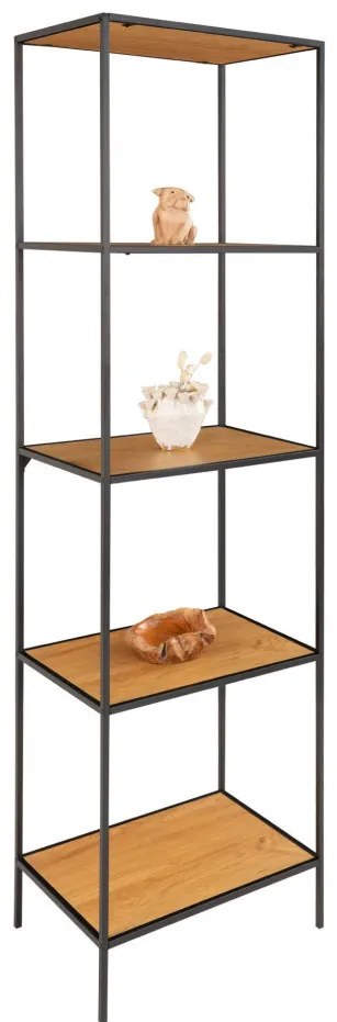 Vita polc, 5 polcos, tölgy hatású, fekete keret 51x36x170 cm