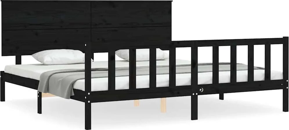 vidaXL fekete tömör fa ágykeret fejtámlával 200 x 200 cm