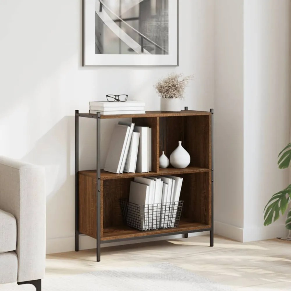 barna tölgy színű szerelt fa könyvszekrény 72 x 28 x 77,5 cm
