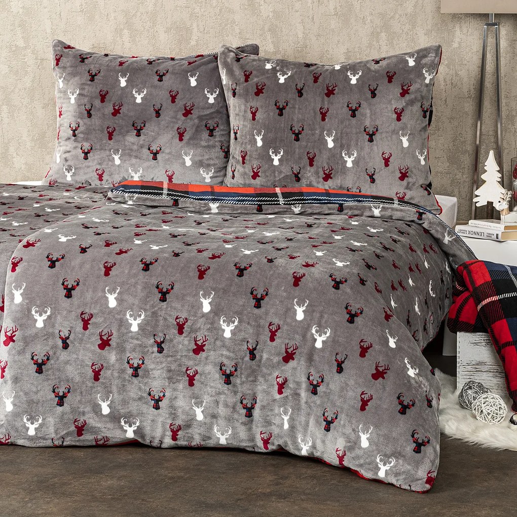 4Home Kocka mikroflanel ágyneműhuzat piros, 160 x 200 cm, 70 x 80 cm, 160 x 200 cm, 70 x 80 cm