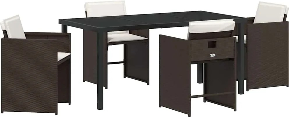 vidaXL Kert étkező szett párnával 5 pcs Barna polirattan