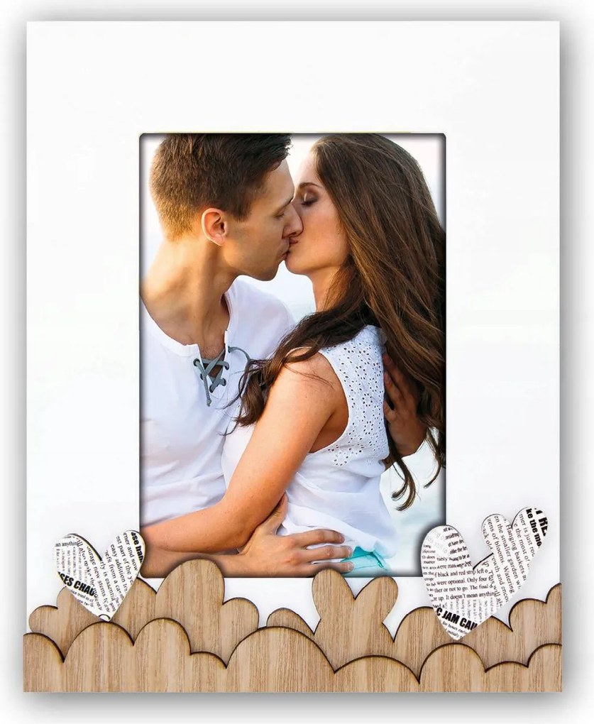 Képkeret 13x18 fehér, szívecskés modern valentin nap