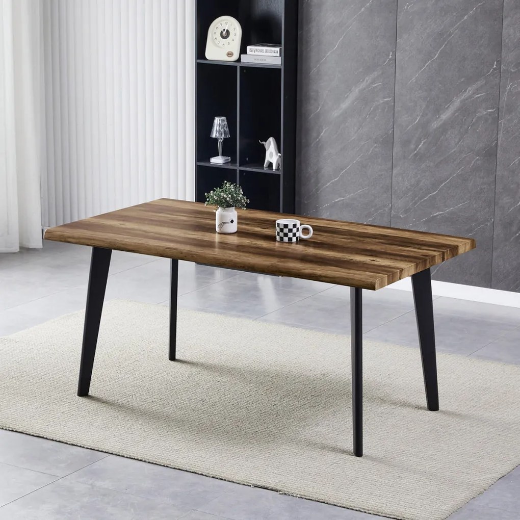 Masă de sufragerie, 160x90x75 cm, blat MDF, decor lemn vechi, picioare metalice