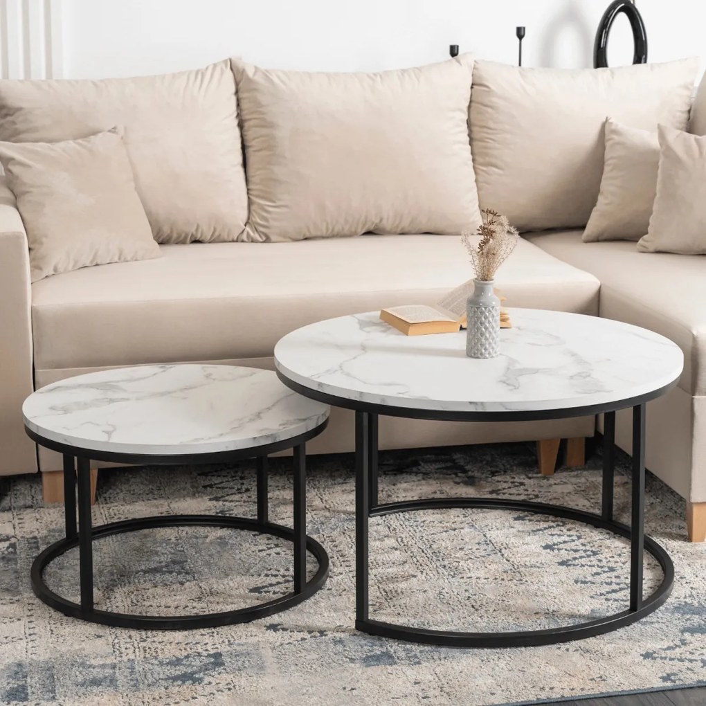 Dohányzóasztal Szett, Fehér Márvány DAFNE MAX